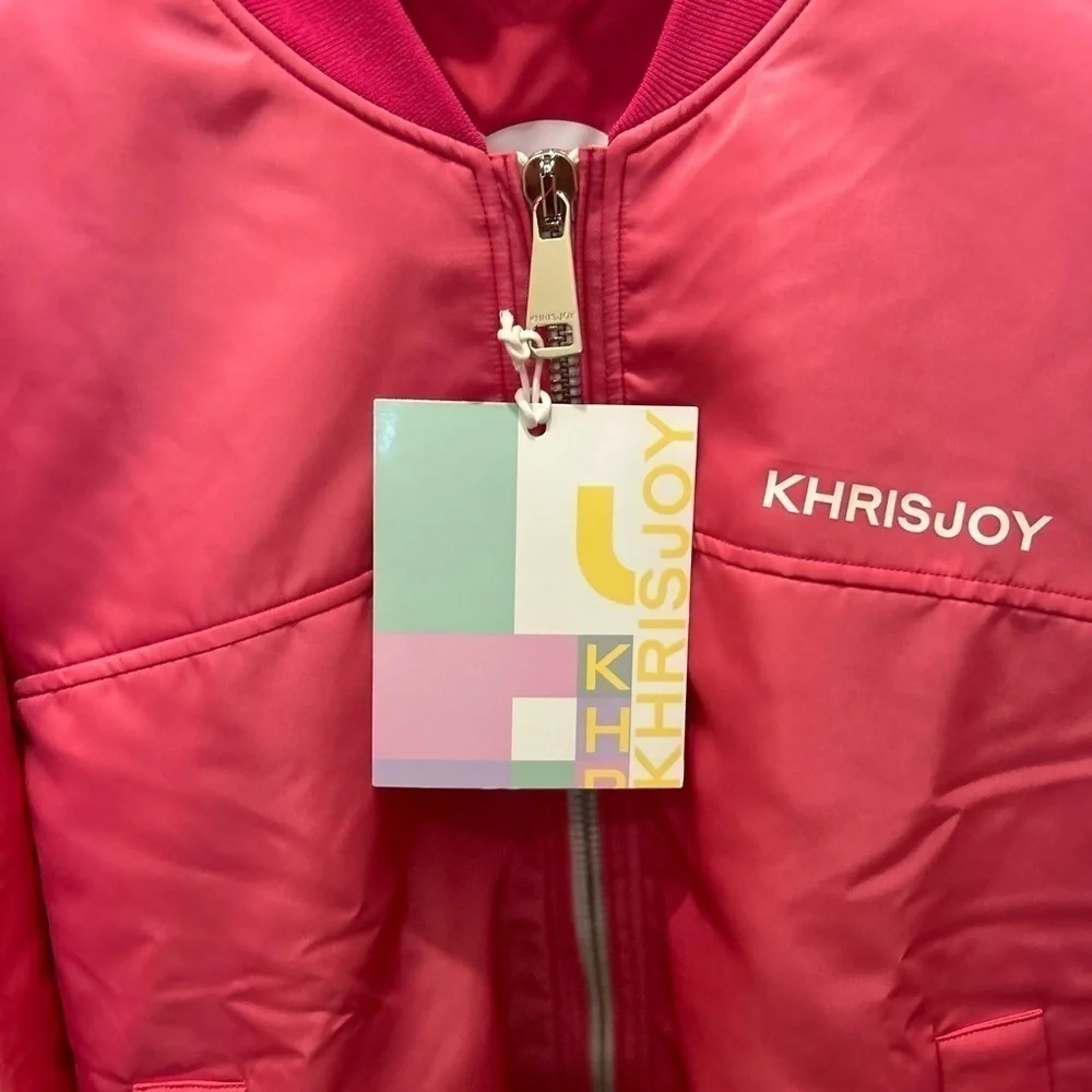 Khrisjoy NWT Satin Oversized Bomber Jacket in Pink GARDENIA Sz 0 (S)